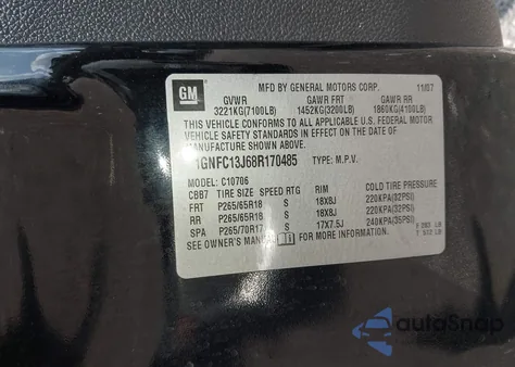 2008 Chevrolet Tahoe Lt from USA, damaged, VIN 1GNFC13J68R170485